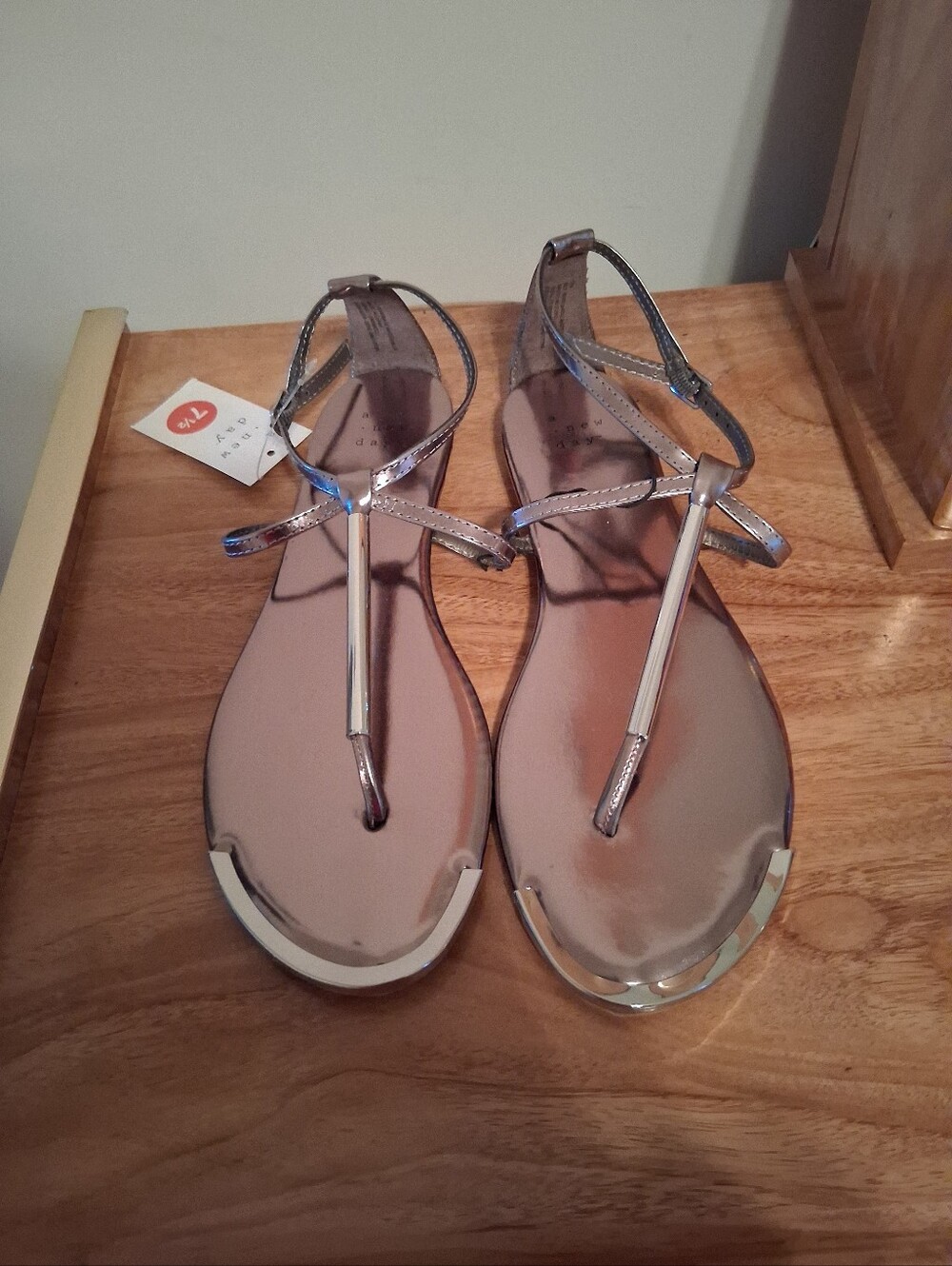 Metallic Rose Gold T-Strap Sandals - - Picture 2 of 2